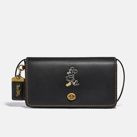 🔥🔥🔥NEW Disney X Coach Dinky Mickey Mouse Black Leather Crossbody Bag